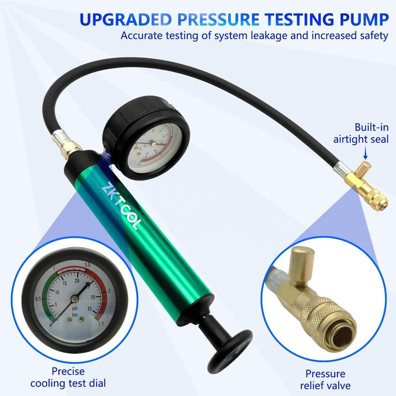 ZKTOOL Aluminum Automotive Cooling System Radiator Pressure Tester Tool,Pressure Test Pump with Pressure Gauge, Aluminum Hand Pump.Compatible with adapters for Various car Models. - Image 4